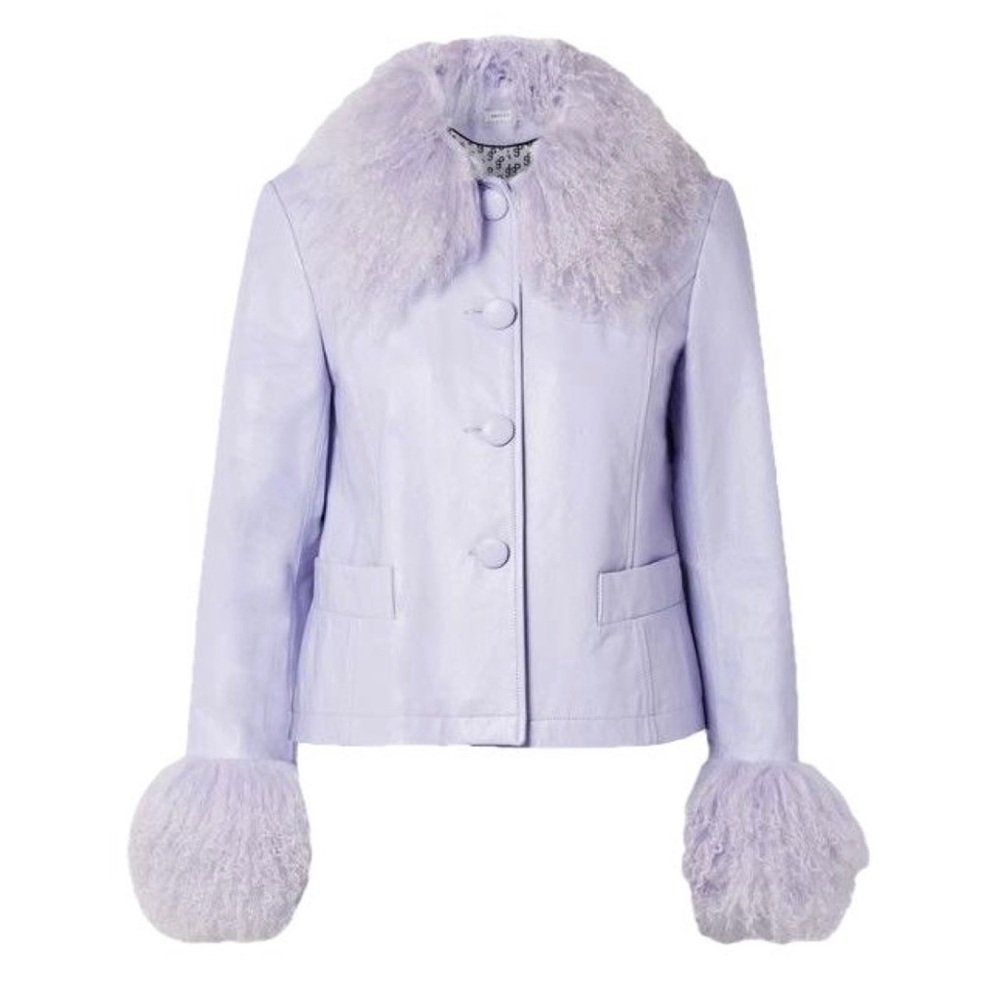Saks Potts Dorthe Jacket size 2 which is medium in lilac purple with real fur